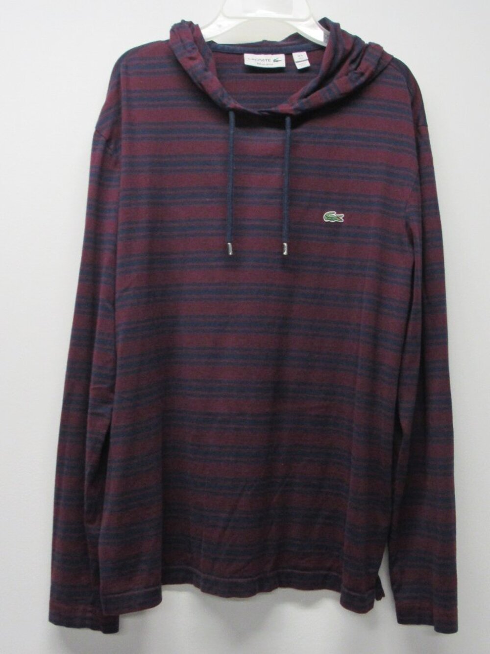 Lacoste Lightweight Hoodie Mens sz 5 Large Long Sleeve Pullover Cotton Striped